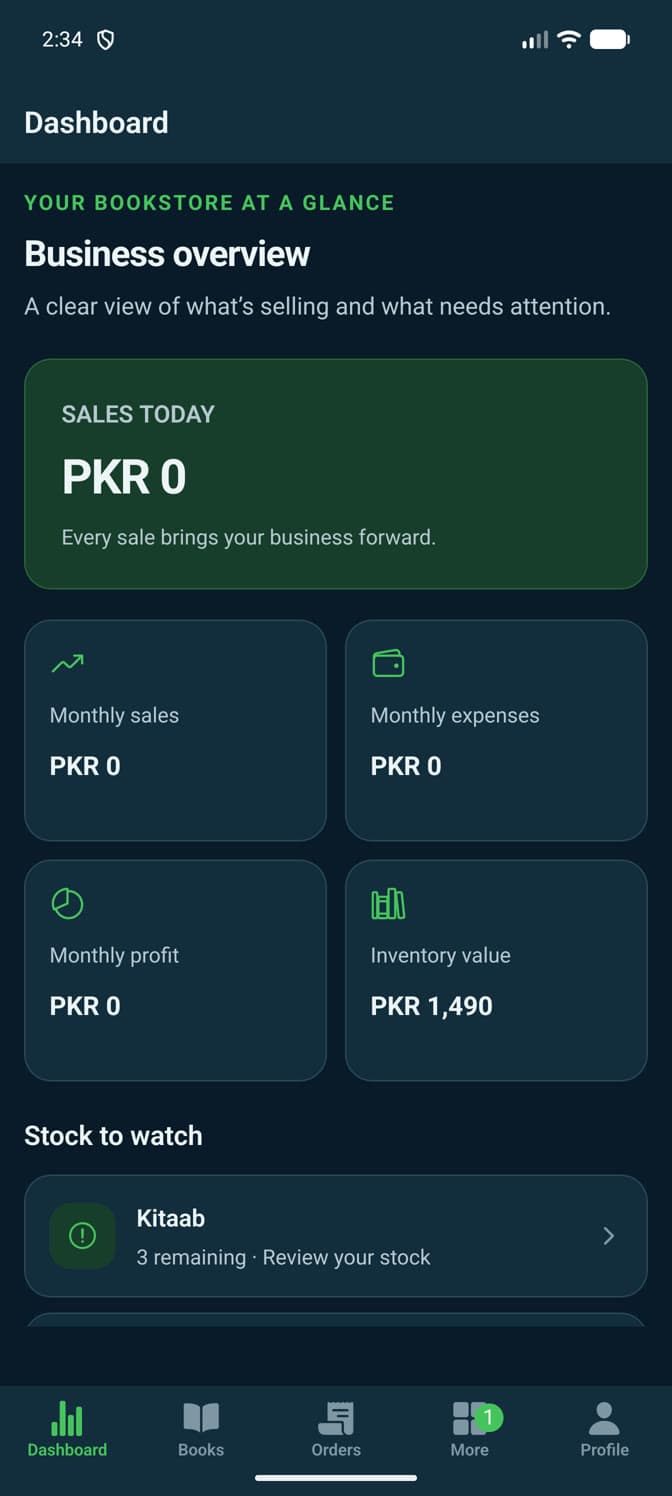 The shop dashboard