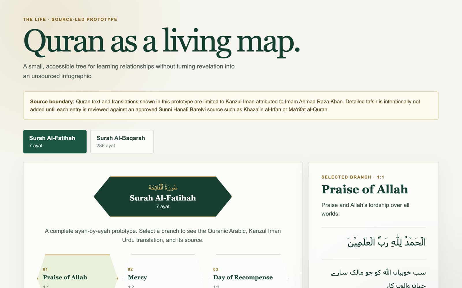 The Life's Quran tree prototype